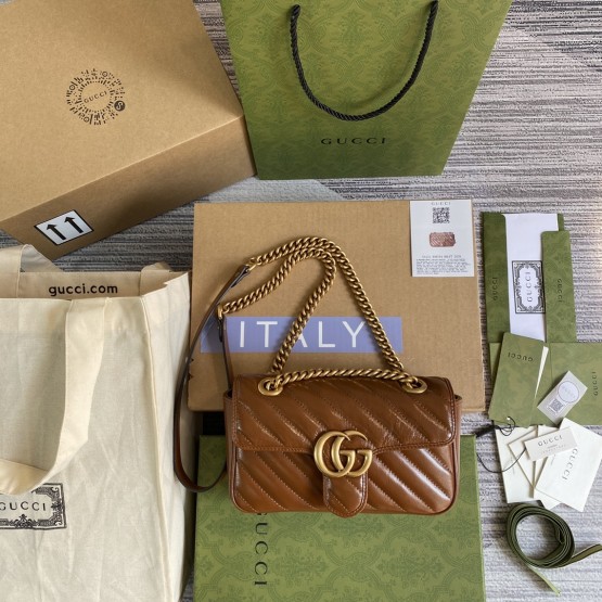 Gucci GG Marmont Mini 22cm  Matelasse Shoulder Bag 446744 Coffee