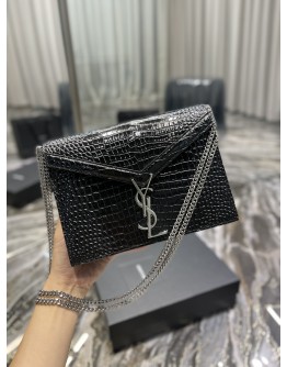 YSL CASSANDRA CROC Black&White&Beige 22cm
