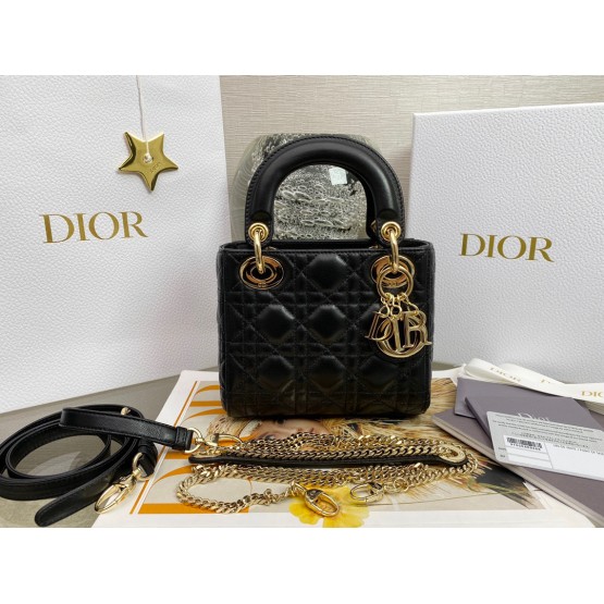 Dior Lady Dior Mini Classic Tote Bag With Lambskin Black