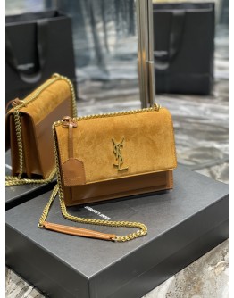 YSL Sunset Small 22cm Brown Velvet Bag