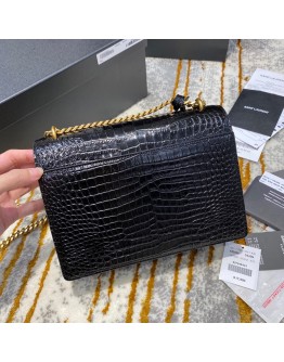 YSL Sunset Small 22cm Croc Black Bag