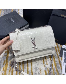 YSL Sunset Small 22cm Croc White Bag
