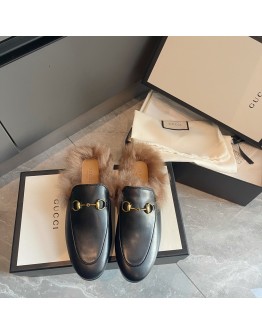 Gucci Flat With Fur Black