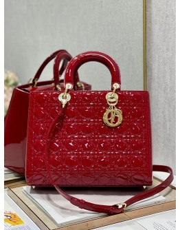 Lady Dior Patent Black&Red Large 32cm