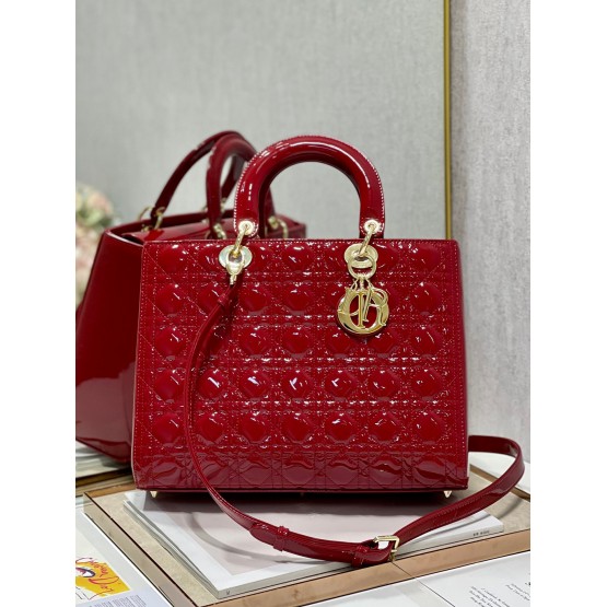 Lady Dior Patent Black&Red Large 32cm