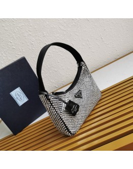 Prada Re-edition 2000 Crystal Hobo Bag black