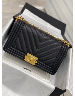 C-C Boy Caviar 25cm Chevron V Gold&Silver Hardware