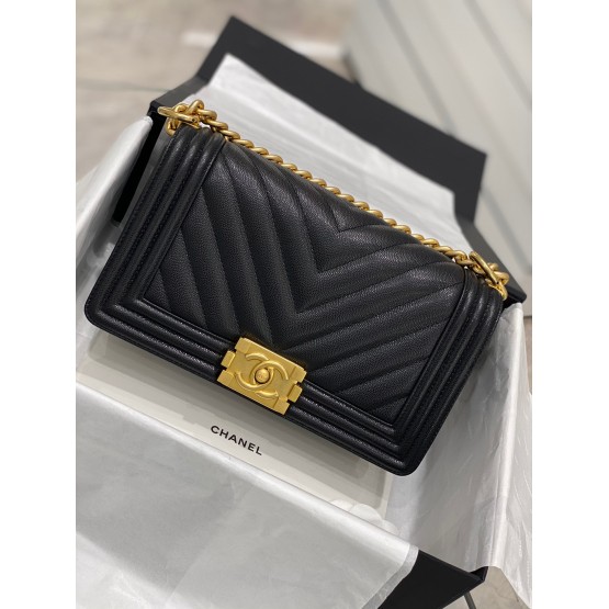 C-C Boy Caviar 25cm Chevron V Gold&Silver Hardware