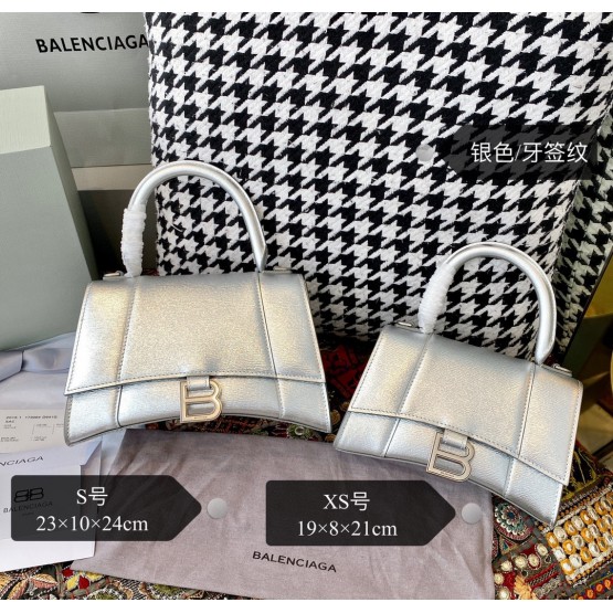 Balenciaga Hourglass  Bag in Shiny Silver