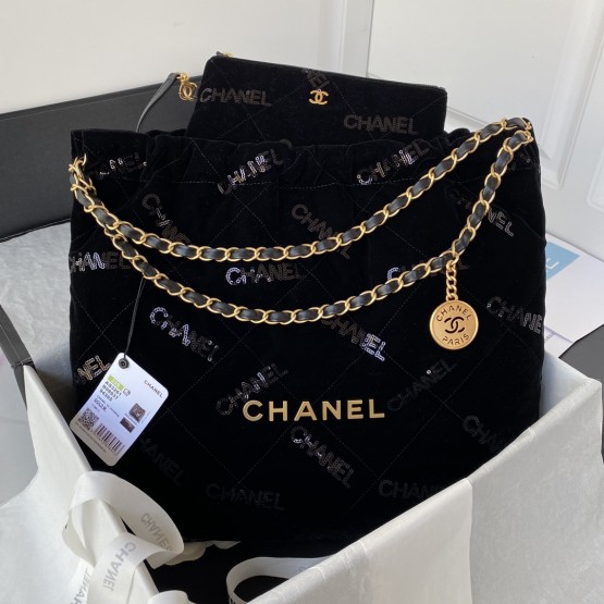 22K Tweed Shopping Tote Bag Black