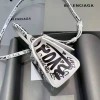 Balenciaga Hourglass Graffiti-Print Leather Top Handle Bag 661467 Black White