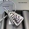 Balenciaga Hourglass Graffiti-Print Leather Top Handle Bag 661467 Black White