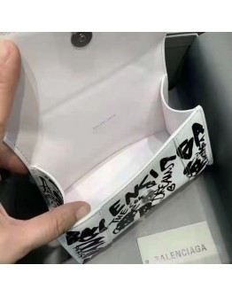 Balenciaga Hourglass Graffiti-Print Leather Top Handle Bag 661467 Black White
