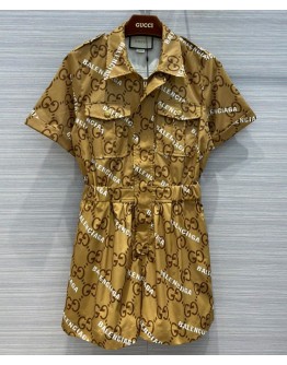 Gucci X Balenciaga Women's Logo Print Dress Coffee