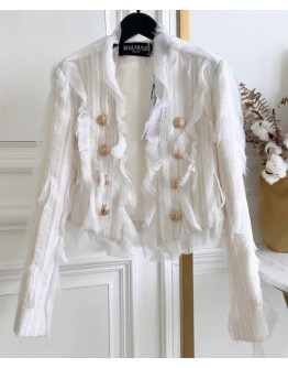 Balmain Women's Mesh Stitching Jacket White