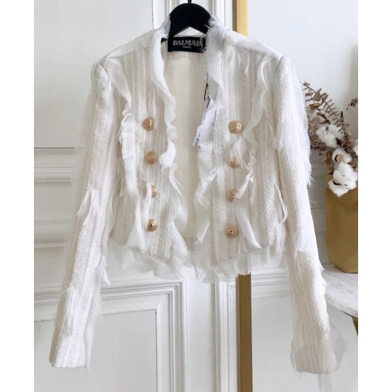 Balmain Women's Mesh Stitching Jacket White