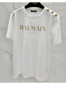Balmain Women's Rhinestone Logo T-shirt