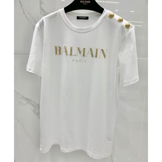 Balmain Women's Rhinestone Logo T-shirt