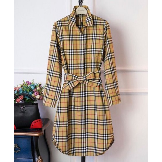 Burberry Women's Vintage Check Cotton Tie-waist Shirt Dress Yellow