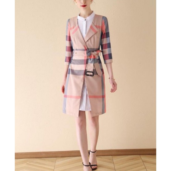 Burberry Women's Checked Short Lace-up Trench Coat
