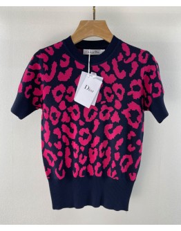 Dior Women's Leopard Print Knitted T-shirt