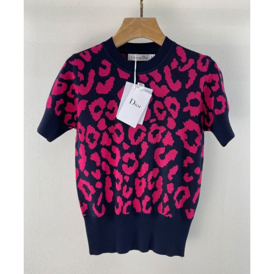 Dior Women's Leopard Print Knitted T-shirt