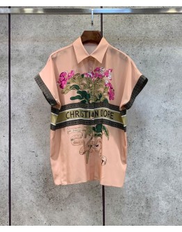 Dior Women's Silk Print Shirt Pink
