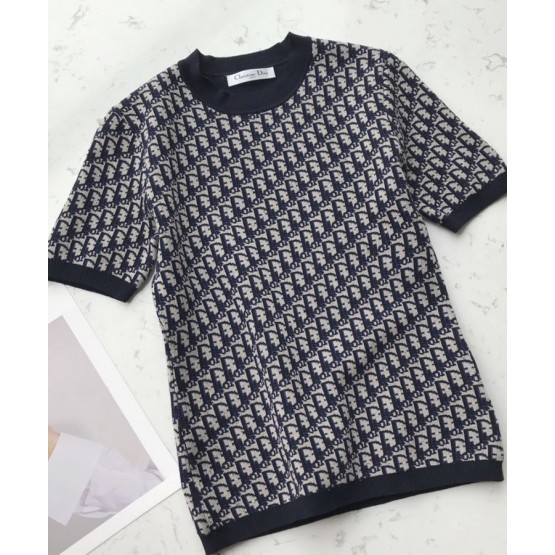 Dior Women's  Jacquard Knitted T-shirt Black