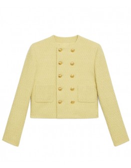 Celine Women's Double-breasted Woolen Coat Yellow