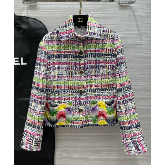 C-C Women's Color Block Tweed Jacket Polychrome
