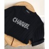 C-C Women's Embroidered Knitted T-shirt Black