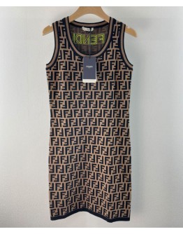 Fendi Women's Logo Embroidered Dress Dark Coffee