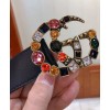 Gucci Leather belt with crystal Double G buckle 513183 Black