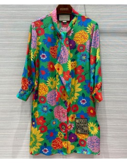 Gucci Women's Silk Print Dress Green