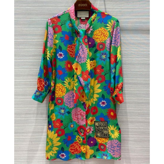 Gucci Women's Silk Print Dress Green