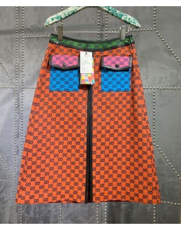 Gucci Women's Multicolor Logo Print Skirt Orange