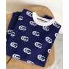Gucci Women's Logo Jacquard Knitted T-shirt Dark Blue