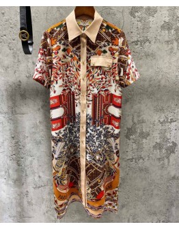 Louis Vuitton Women's Silk Print Dress Brown