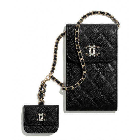 C-C Phone &amp; Airpods Case With Chain AP2033 Black