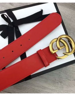 Gucci Leather belt with double G buckle Red