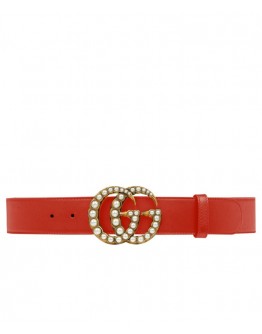 Gucci Leather belt with pearl Double G Red