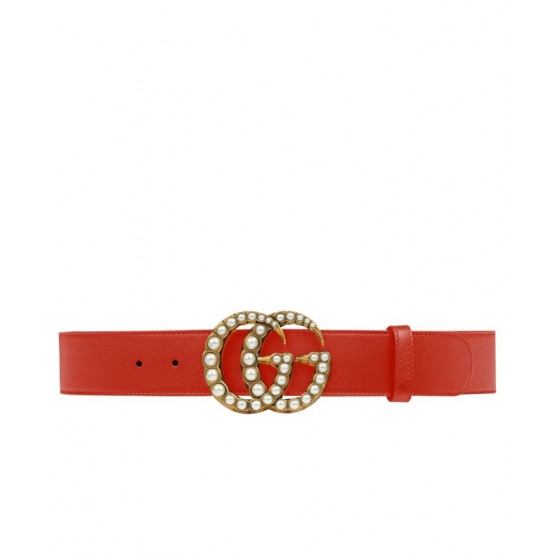 Gucci Leather belt with pearl Double G Red