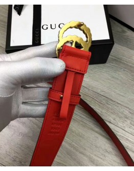 Gucci Leather belt with pearl Double G Red