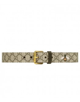 Gucci Bee print GG Supreme belt with Square buckle Coffee