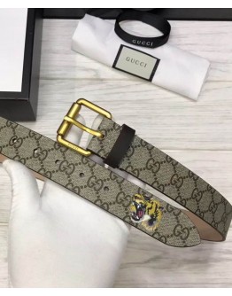 Gucci Tiger print GG Supreme belt Coffee