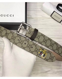 Gucci Tiger print GG Supreme belt Coffee