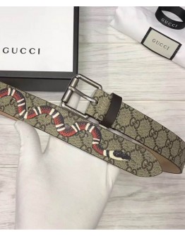 Gucci Snake print GG Supreme belt Coffee