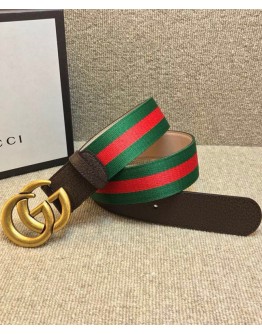 Gucci Unisex Web belt with Double G buckle 409416 Dark Coffee