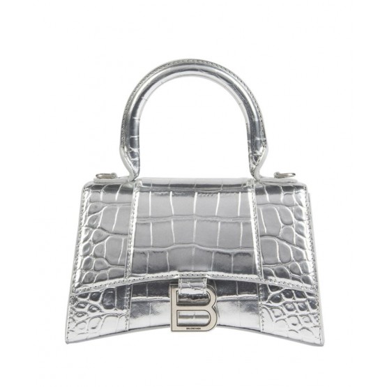 Balenciaga Hourglass XS Top Handle Handbag Silver