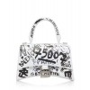 Balenciaga Hourglass Graffiti-Print Leather Mini Handbag 5935461 White